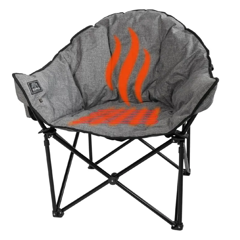 The cushioned folding heating chair KUMA Lazy Bear HEATED in gray offers exceptional comfort, and the heating is controlled via a phone app. An ideal choice for outdoor use in cold months with a load capacity of up to 159 kg.